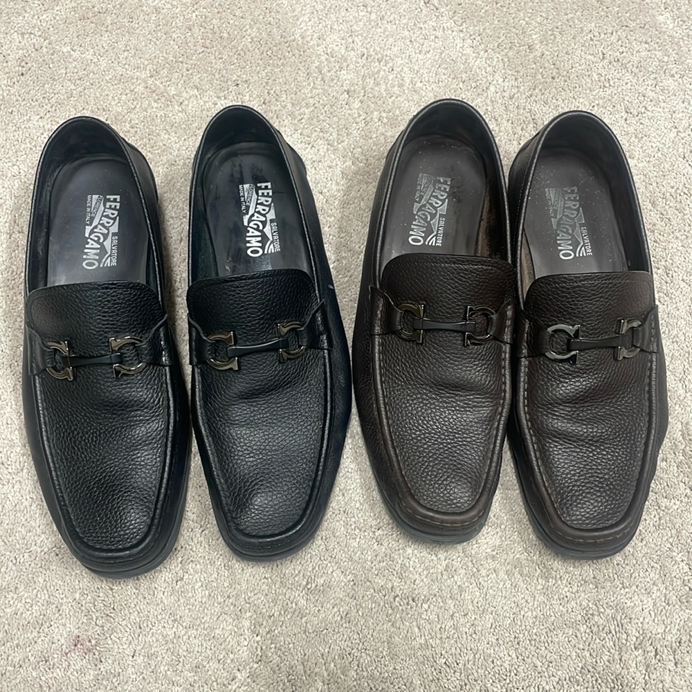 Bundle of Ferragamo Loafers 12EE Black and brown